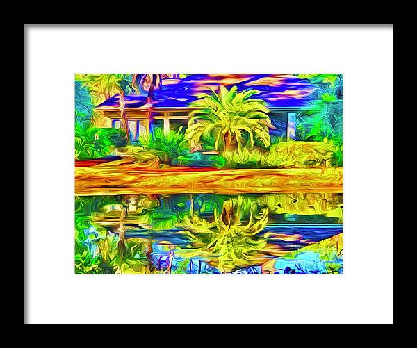 Landscape Framed Print featuring the digital art Reflecting Palm by Michael Stothard