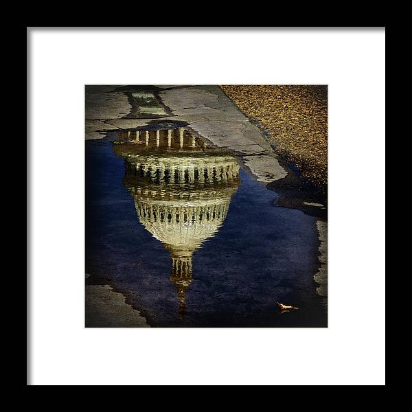 Us Capitol Framed Print featuring the photograph Reflection Of The US Capitol Dome by Elvira Peretsman