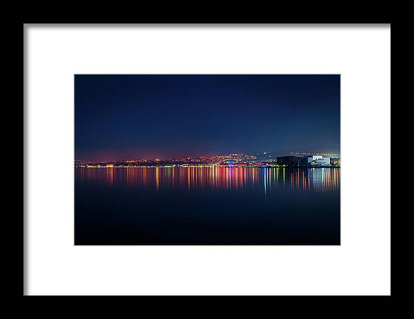Thessaloniki Framed Print featuring the photograph Reflection of Thessaloniki in Thermaic gulf by Alexios Ntounas