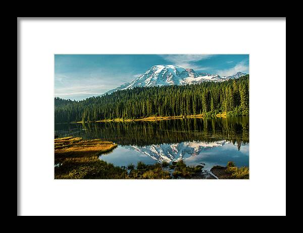 Mount Rainier National Park Framed Print featuring the photograph Reflections and a Tinge of Autumn by Doug Scrima