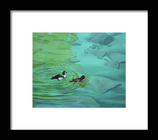Barrows Goldeneye Framed Print featuring the painting Reflections_ Barrows Goldeneye by Tammy Taylor