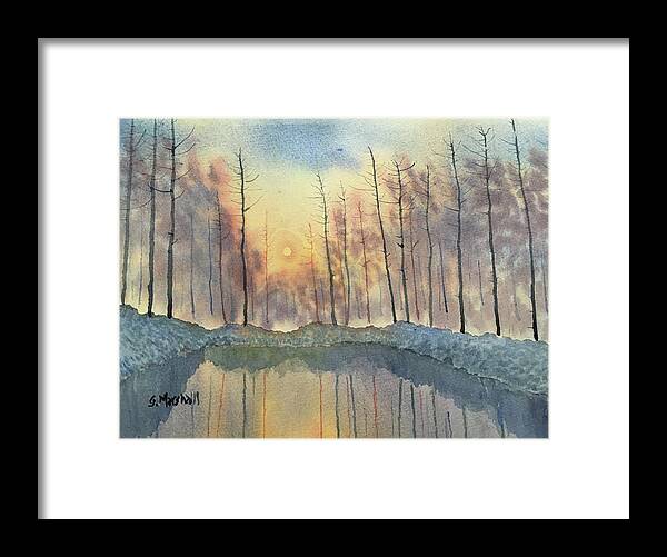 Watercolour Framed Print featuring the painting Reflections of Sunrise by Glenn Marshall