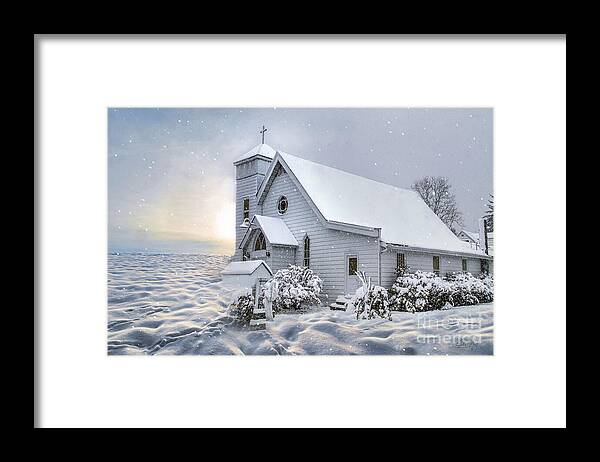 Church Framed Print featuring the photograph Refuge in the Snow by Shelia Hunt