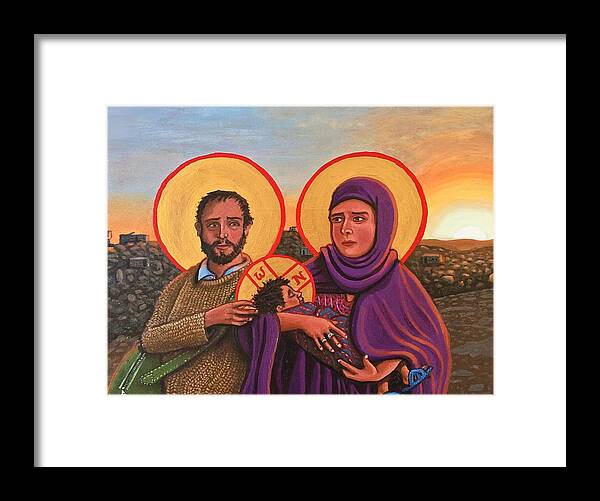 Iconography Framed Print featuring the painting Refugees The Holy Family by Kelly Latimore