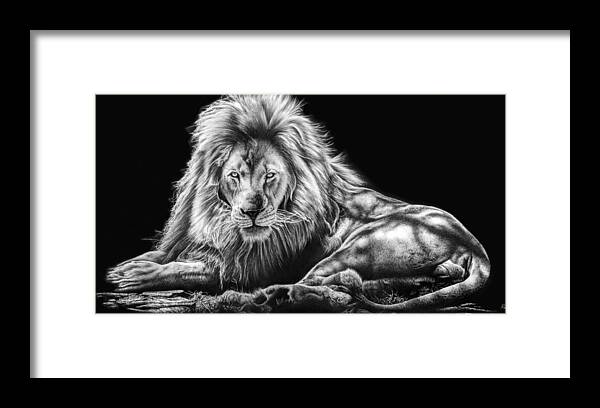 Lion Framed Print featuring the drawing Reliance by Casey 'Remrov' Vormer