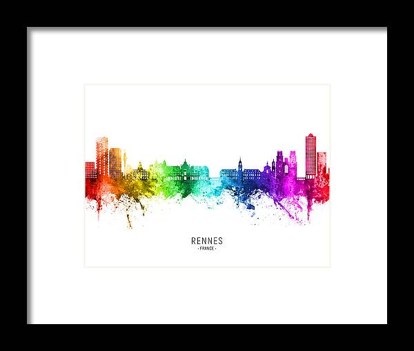 Rennes Framed Print featuring the digital art Rennes France Skyline #18 by Michael Tompsett