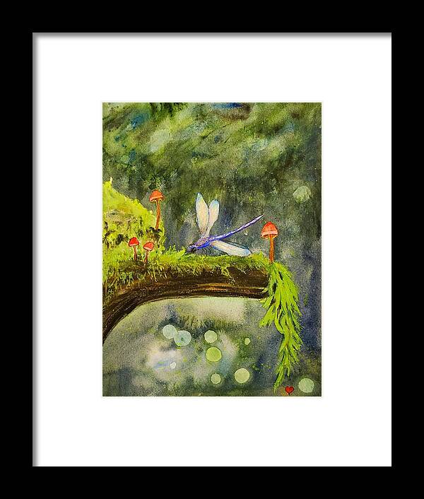 Watercolor Dragonfly Framed Print featuring the painting Rest stop by Deahn Benware