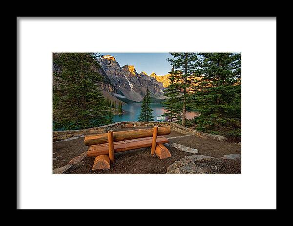 Moraine Lake Framed Print featuring the photograph Rest Your Weary Soul by Darlene Bushue