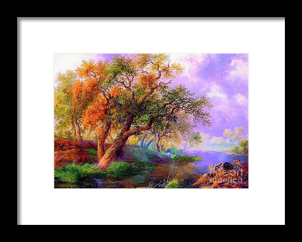 Landscape Framed Print featuring the painting Restful Oak Tree Radiance by Jane Small