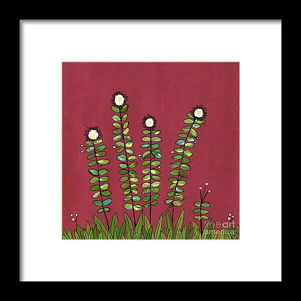 Retro Flowers Framed Print featuring the painting Retro Flower Garden by Donna Mibus