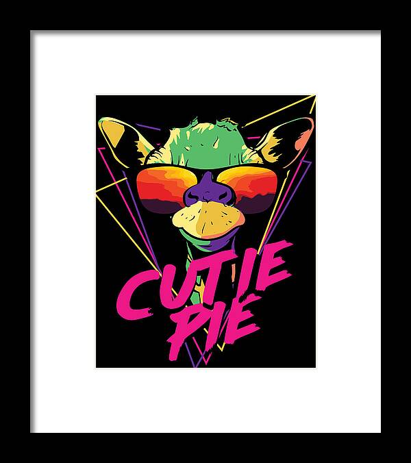 Colorful Framed Print featuring the digital art Retro Giraffe Cutie Pie Cool Sunglasses by Jacob Zelazny