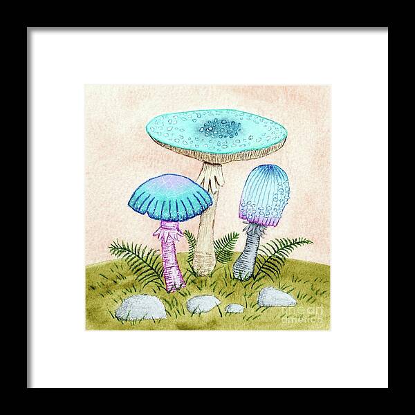 Retro Mushrooms Framed Print featuring the painting Retro Mushrooms 2 by Donna Mibus