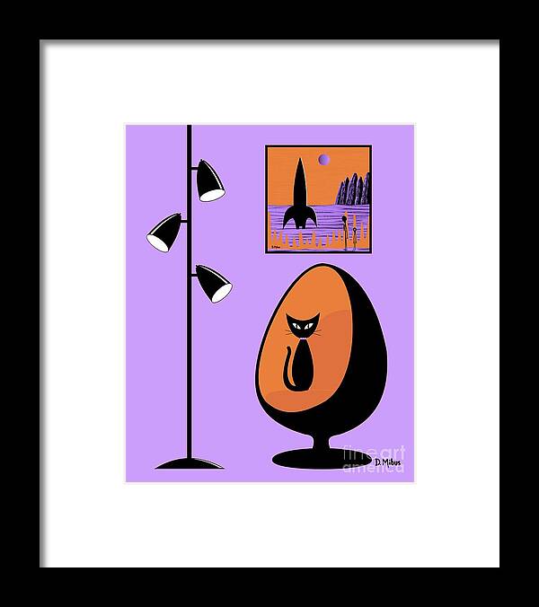 Mid Century Modern Framed Print featuring the digital art Orange and Purple Space Aliens by Donna Mibus