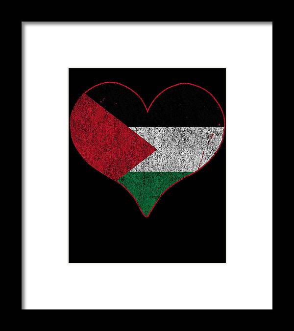 Palestine Framed Print featuring the digital art Retro Palestine Flag Heart by Flippin Sweet Gear