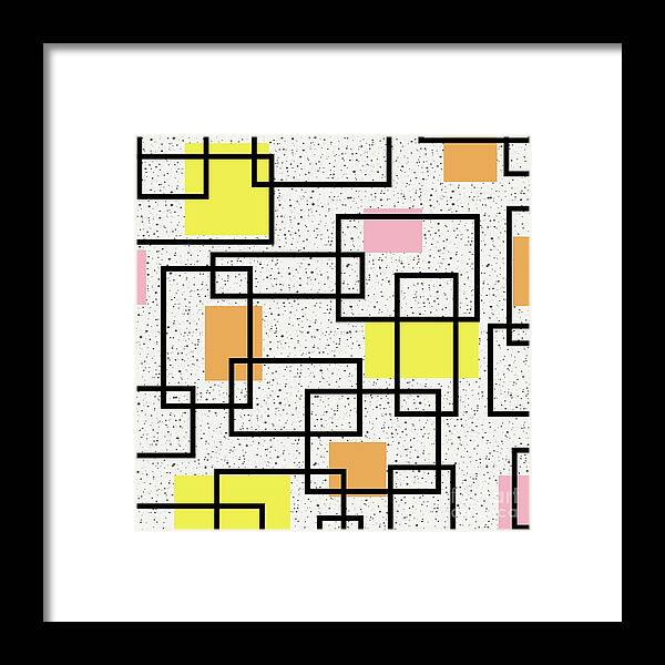 Mid Century Modern Framed Print featuring the digital art Retro Rectangles Fabric 2 by Donna Mibus