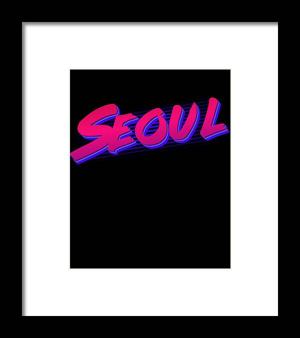 Funny Framed Print featuring the digital art Retro Seoul Korea by Flippin Sweet Gear
