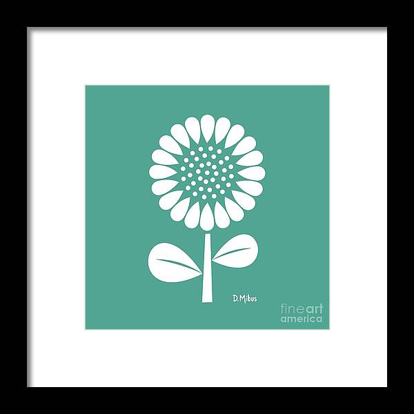 Mid Century Flower Framed Print featuring the digital art Retro Single Flower Teal by Donna Mibus