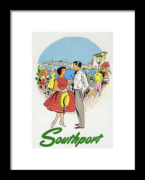 1959 Framed Print featuring the drawing Retro Southport England Travel Poster 1959 by M G Whittingham