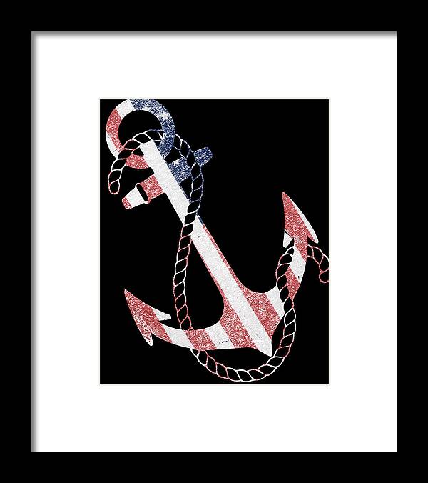Funny Framed Print featuring the digital art Retro USA Flag Anchor by Flippin Sweet Gear