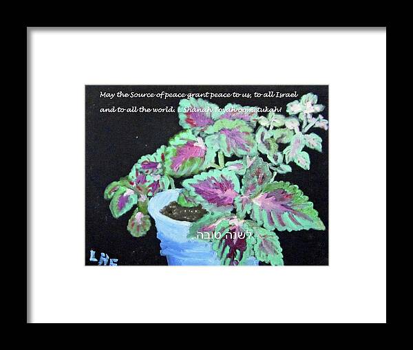 Rosh Hashanah Framed Print featuring the painting RH card with coleus 5782 by Linda Feinberg