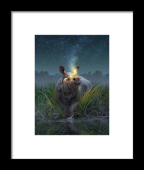 Rhino Framed Print featuring the digital art Rhinoceros Unicornis by Jerry LoFaro