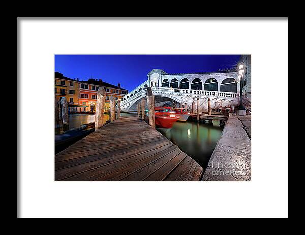 Rialto Framed Print featuring the photograph Rialto bridge at night by The P