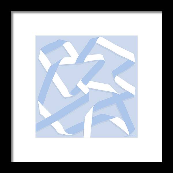 Nikita Coulombe Framed Print featuring the painting Ribbon 12 in light blue by Nikita Coulombe