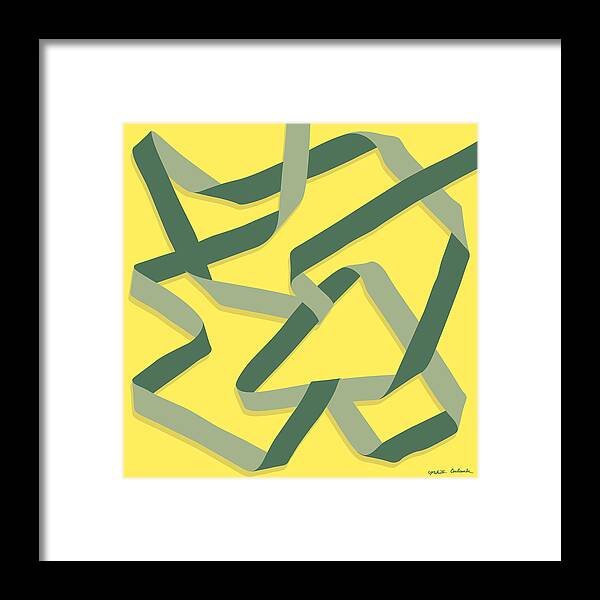 Nikita Coulombe Framed Print featuring the painting Ribbon 13 in goldenrod by Nikita Coulombe
