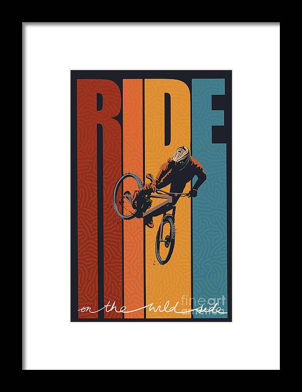 Ride On The Wild Side Framed Print featuring the painting Ride On The Wild Side Retro Mountain BIke by Sassan Filsoof