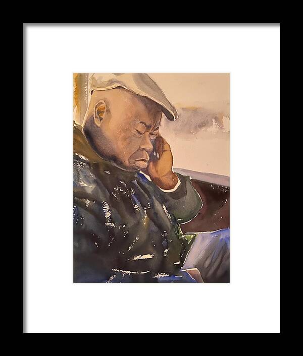Watercolor Portrait Framed Print featuring the painting Riding the Bus by Scott Serafy