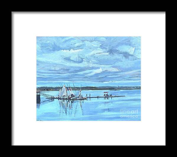 Pleasure Bay Framed Print featuring the painting Rigging Up by Deb Putnam