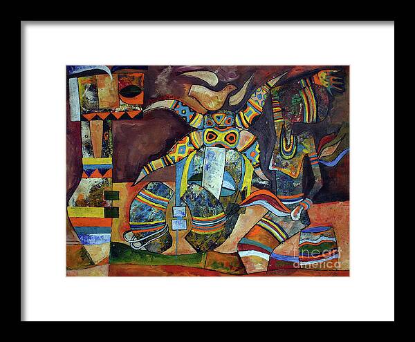 Speelman Mahlangu Framed Print featuring the painting Riksha Man by Speelman Mahlangu