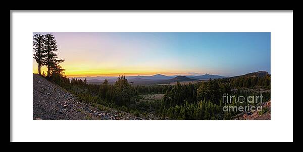 Crater Lake Framed Print featuring the photograph Rim Drive Sunset Panorama by Michael Ver Sprill