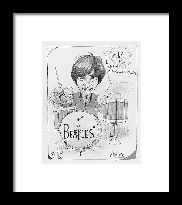  Framed Print featuring the drawing Ringo Starr by Phil Mckenney