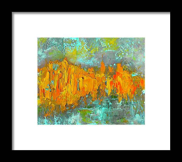 Abstract Framed Print featuring the painting Riparian Glow Study by Roger Clarke
