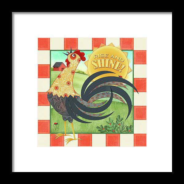 Rooster Framed Print featuring the digital art Rise and Shine Rooster by Valerie Drake Lesiak