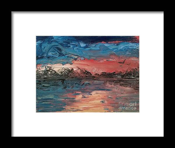 Nighttime River Oil Painting Framed Print featuring the painting River at Dusk in Oil by Expressions By Stephanie