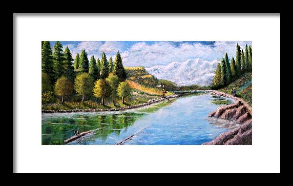 Landscape Framed Print featuring the painting River Greeting by Gregory Dorosh