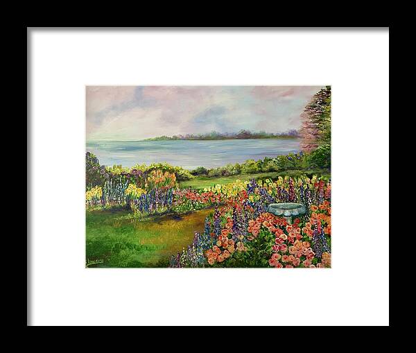 Garden Framed Print featuring the painting River View Garden by Barbara Landry