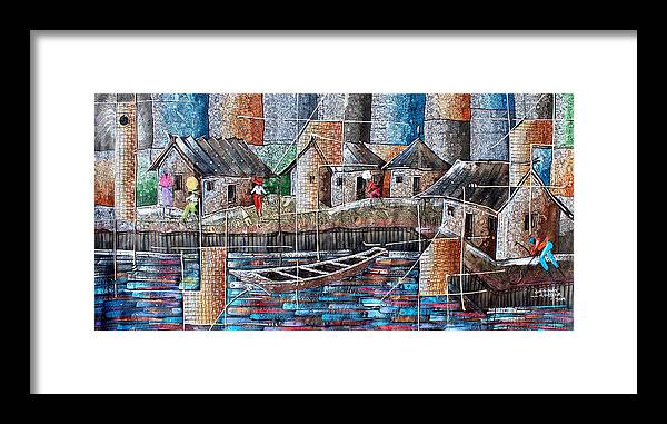 Africa Framed Print featuring the painting Riverine Village 2 by Paul Gbolade Omidiran