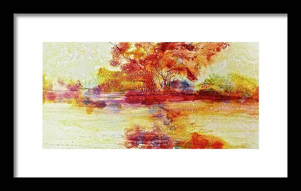 Watercolor Framed Print featuring the painting Riverscape in Red by Carolyn Rosenberger