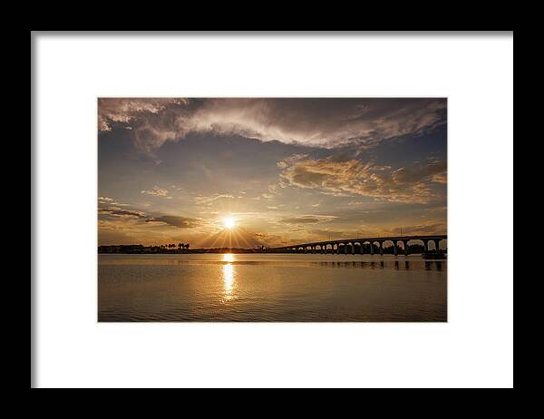 Park Framed Print featuring the photograph Riverside Sundown by Les Greenwood