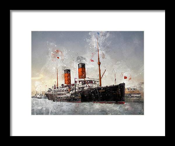 Steamer Framed Print featuring the digital art R.M.S. Campania by Geir Rosset