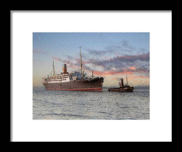 Steamer Framed Print featuring the digital art R.M.S. Franconia by Geir Rosset