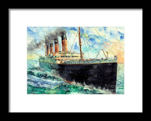 Rms Titanic Framed Print featuring the painting RMS Titanic White Star Line Ship by Suzann Sines