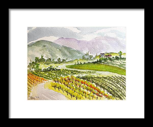 Vineyard Framed Print featuring the painting Road down from the Villa at GBV by Roxy Rich
