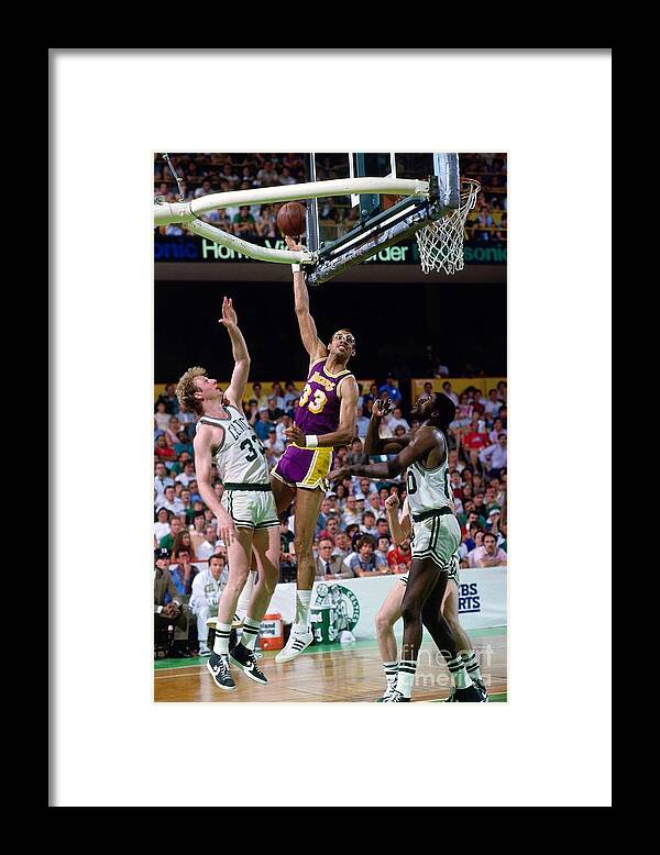 Playoffs Framed Print featuring the photograph Robert Parish, Kareem Abdul-jabbar, and Larry Bird by Dick Raphael