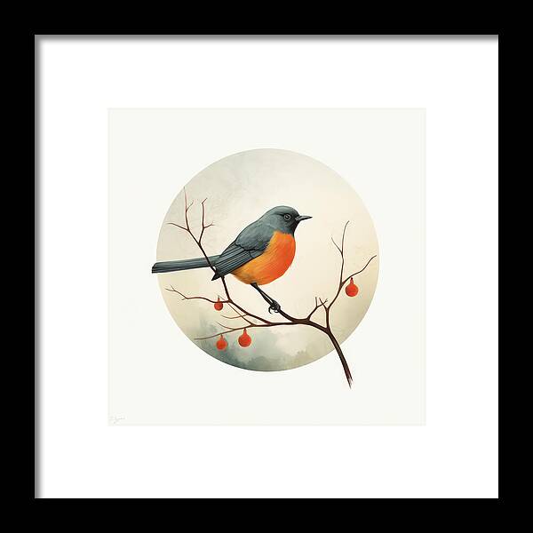 American Robin Framed Print featuring the painting Robin Bird Illustration by Lourry Legarde