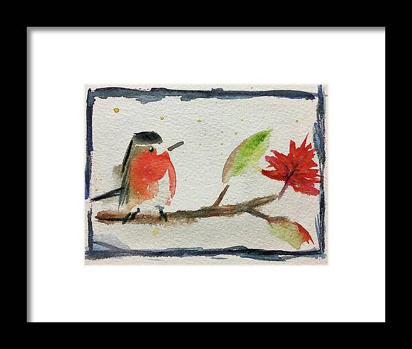 Grand Tit Framed Print featuring the painting Robin on a Maple Branch by Roxy Rich