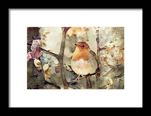 Robin In A Tree Framed Print featuring the digital art Robin Song of Spring by Susan Maxwell Schmidt